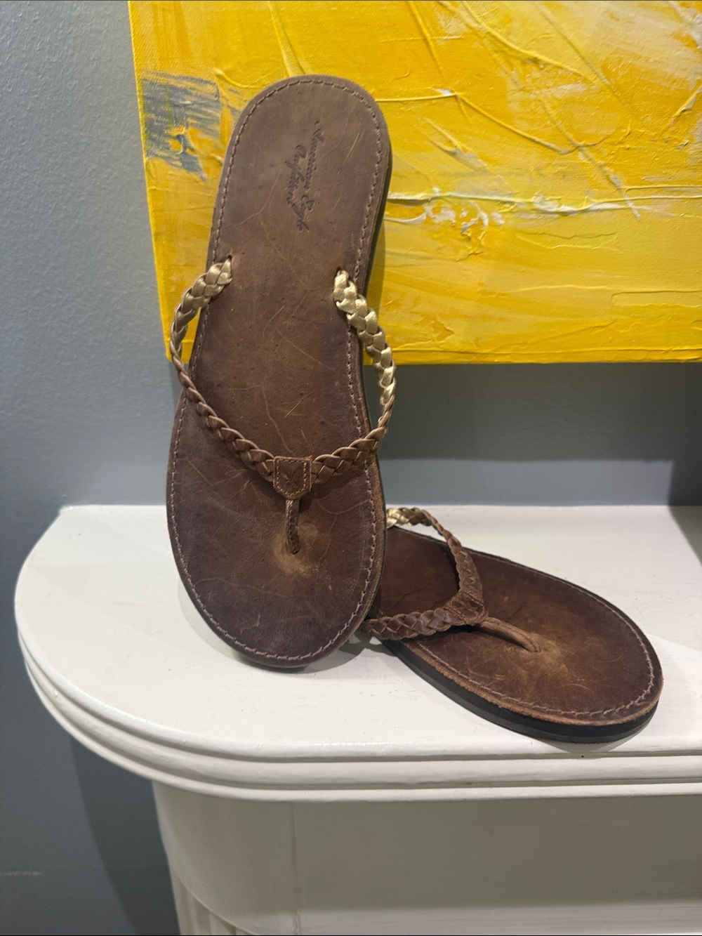 American Eagle Outfitters Brown Braided Leather Flip Sandals